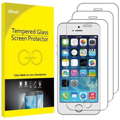 JETech Screen Protector for iPhone SE (2016 Edition), iPhone 5s, iPhone 5c and iPhone 5, Tempered Glass Film, 3-Pack