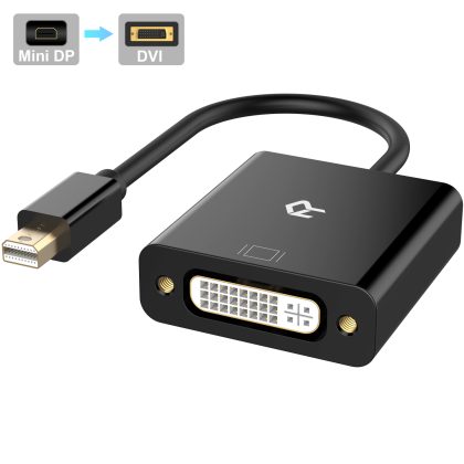 Rankie Mini DP to DVI, Gold 1080P Plated Mini DisplayPort (Thunderbolt Port Compatible) to DVI Male to Female Adapter Converter (Black)