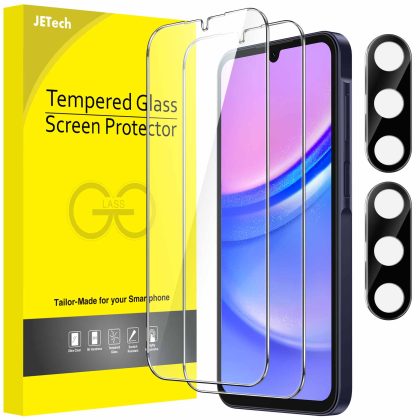 JETech Screen Protector for Samsung Galaxy A15 with Camera Lens Protector, Tempered Glass Film, HD Clear, 2-Pack Each
