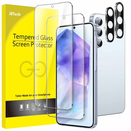 JETech Screen Protector for Samsung Galaxy A55 5G with Camera Lens Protector, 9H Tempered Glass Film, HD Clear, 2-Pack Each