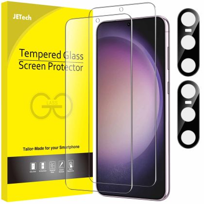JETech Screen Protector for Samsung Galaxy S23 / S23 Plus 5G 6.6-Inch with Camera Lens Protector, Tempered Glass Film, Fingerprint ID Compatible, HD Clear, 2-Pack Each