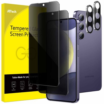 JETech Privacy Screen Protector for Samsung Galaxy S24  / S24 Plus 5G 6.7-Inch with Camera Lens Protector, Anti-Spy Tempered Glass Film, Fingerprint ID Compatible, 2-Pack Each