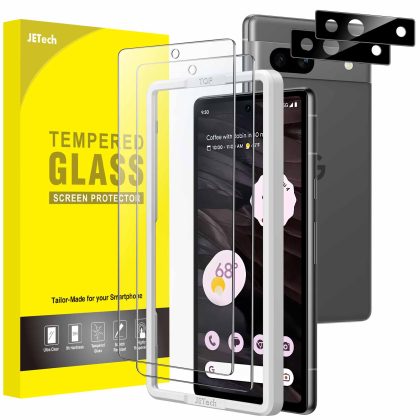 JETech Screen Protector for Google Pixel 7a 6.1-Inch with Camera Lens Protector, Easy Installation Tool, Tempered Glass Film, HD Clear, 2-Pack Each