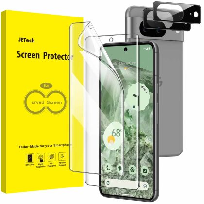 JETech Screen Protector for Google Pixel 8 with Camera Lens Protector, Flexible TPU Film, Fingerprint ID Compatible, HD Clear, Easy Install, 2-Pack Each
