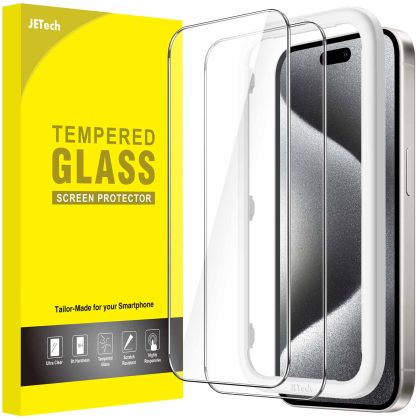 JETech Screen Protector for iPhone 15 Pro 6.1-Inch, Bubble Free, Tempered Glass Film with Easy Installation Tool, Case-Friendly, HD Clear, 2-Pack