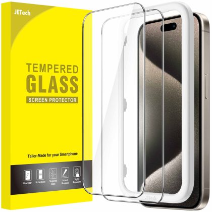 JETech Screen Protector for iPhone 15 Pro Max 6.7-Inch, Bubble Free, Tempered Glass Film with Easy Installation Tool, Case-Friendly, HD Clear, 2-Pack