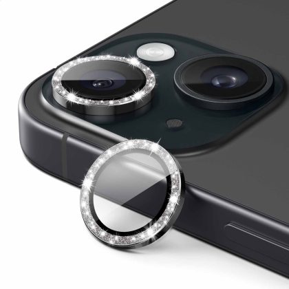 JETech Camera Lens Protector for iPhone 15 6.1-Inch and iPhone 15 Plus 6.7-Inch, Bling Glitter Individual 9H Tempered Glass Metal Ring Cover, HD Clear, 2-Pack