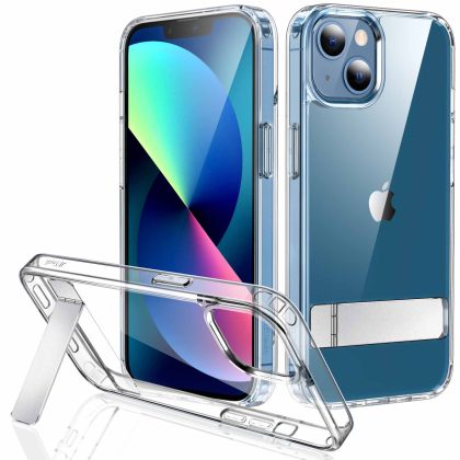JETech Kickstand Case for iPhone 13, 6.1-Inch, Support Wireless Charging, Slim Shockproof Bumper Phone Cover, 3-Way Metal Stand