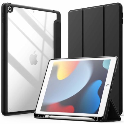 JETech Case for iPad 10.2-Inch (9th/8th/7th Generation, 2021/2020/2019) with Pencil Holder, Clear Transparent Back Shell Slim Stand Shockproof Tablet Cover, Auto Wake/Sleep