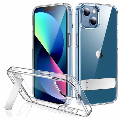 JETech Kickstand Case for iPhone 13 Mini, 5.4-Inch, Support Wireless Charging, Slim Shockproof Bumper Phone Cover, 3-Way Metal Stand