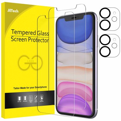JETech Screen Protector and Camera Lens Protector Compatible with iPhone 11 6.1-Inch, Tempered Glass Film, 2-Pack Each