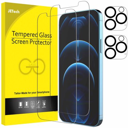 JETech Screen Protector and Camera Lens Protector Compatible with iPhone 12 Pro Max 6.7-Inch, Tempered Glass Film, 2-Pack Each