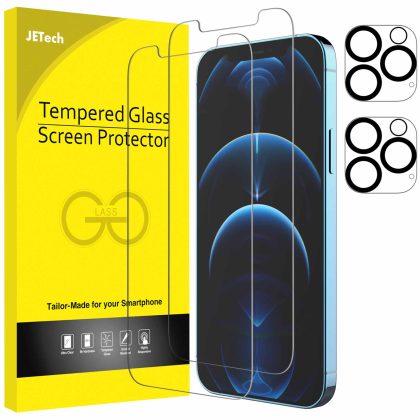 JETech Screen Protector and Camera Lens Protector Compatible with iPhone 12 Pro 6.1-Inch (Not for iPhone 12), Tempered Glass Film, 2-Pack Each