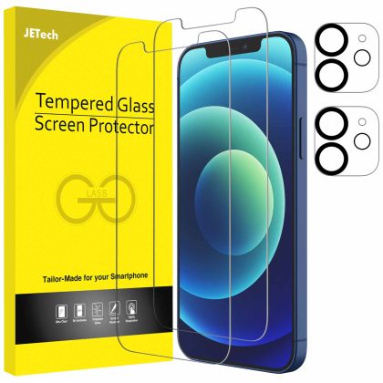 JETech Screen Protector for iPhone 12 6.1-Inch with Camera Lens Protector (Not for iPhone 12 Pro), Tempered Glass Film, 2-Pack Each