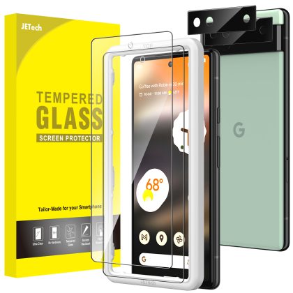 JETech Screen Protector for Google Pixel 6a 6.1-Inch with Camera Lens Protector, Easy Installation Tool, Tempered Glass Film, HD Clear, 2-Pack Each