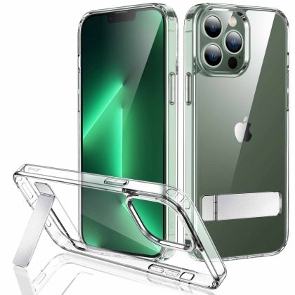 JETech Kickstand Case for iPhone 13 Pro Max, 6.7-Inch, Support Wireless Charging, Slim Shockproof Bumper Phone Cover, 3-Way Metal Stand