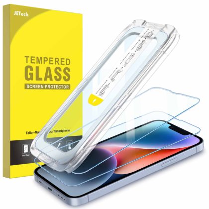 JETech One Touch Install Screen Protector for iPhone 14 Plus 6.7-Inch, Full Coverage Tempered Glass Film, Auto Alignment Tool Kit, HD Clear, 2-Pack