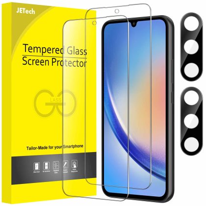 JETech Screen Protector for Samsung Galaxy A34 5G 6.6-Inch with Camera Lens Protector, 9H Tempered Glass Film, HD Clear, 2-Pack Each