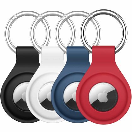 JETech Silicone Case for AirTag 2021 with Keychain, Protective Air Tag Holder, Portable Keyring Cover, Easy Installation, 4-Pack