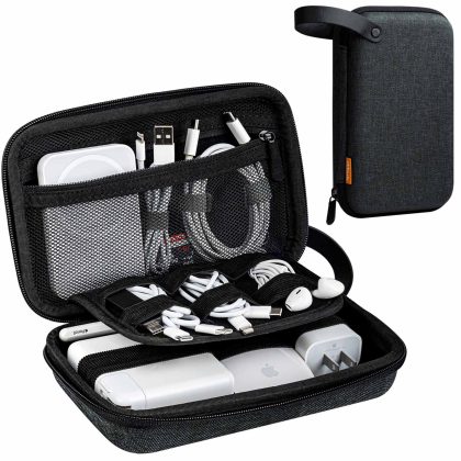 JETech Electronics Accessories Organizer Hard Carrying Case with Double Zipper and Carrying Strap, Portable Travel Gadget Bag for Cables, SD Card, Charger, Hard Disk, Grey