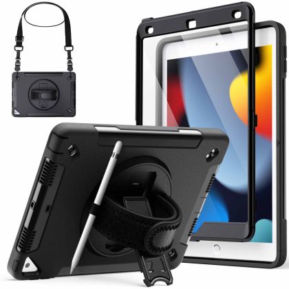 JETech Case for iPad 10.2-Inch (9th/8th/7th Generation, 2021/2020/2019) with Built-in Screen Protector, Protective Shockproof Rugged Tablet Cover, 360 Rotating Hand Strap Stand