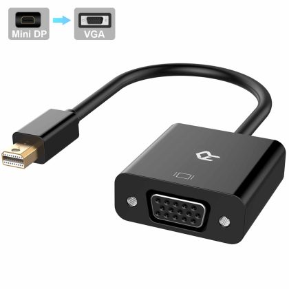 Rankie Adapter Mini DisplayPort (Thunderbolt Port Compatible) to VGA Male to Female Converter, 1080P, Gold Plated, Black