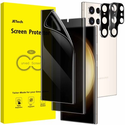 JETech Privacy Screen Protector for Samsung Galaxy S23 Ultra 5G 6.8-Inch with Camera Lens Protector, Anti-Spy Flexible TPU Film, Fingerprint Unlock Compatible, 2-Pack Each