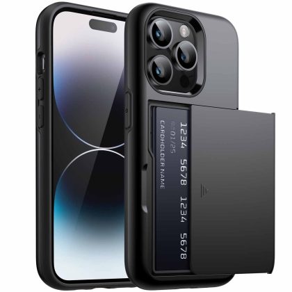 JETech Wallet Case for iPhone 14 Pro 6.1-Inch with Card Holder, Dual Layer Shockproof Protective Phone Cover, Sliding Hidden Slot