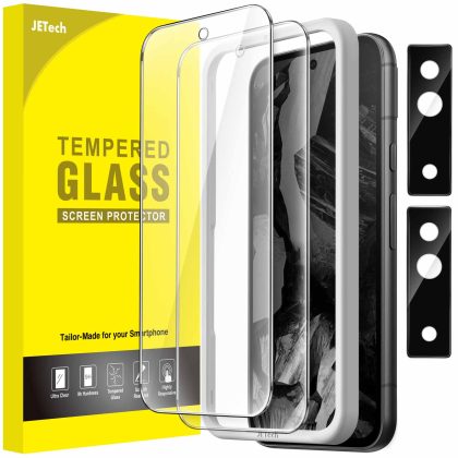 JETech Screen Protector for Google Pixel 8a 6.1-Inch with Camera Lens Protector, Easy Installation Tool, Fingerprint Compatible, Tempered Glass Film, HD Clear, 2-Pack Each