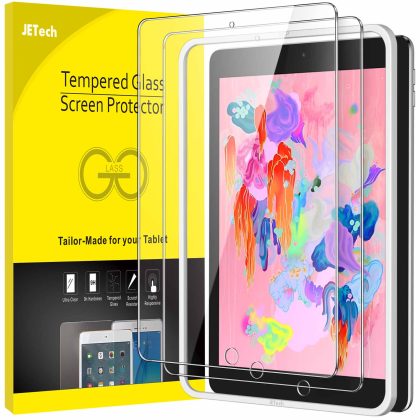 JETech Screen Protector for iPad (9.7-Inch, 2018/2017 Model, 6th/5th Generation), iPad Air 2/1, iPad Pro 9.7-Inch with Easy Installation Frame, Tempered Glass Film, HD Clear, 2-Pack