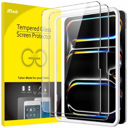 JETech Screen Protector for iPad Pro 11-Inch M5/M4 (2025/2024) with Easy Installation Frame, Tempered Glass Film, HD Clear, 2-Pack
