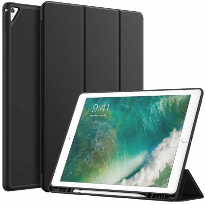 JETech Case for iPad Pro 12.9 Inch (2015/2017 Model, 1st/2nd Generation) with Pencil Holder, Slim Tablet Cover with Soft TPU Back, Auto Wake/Sleep