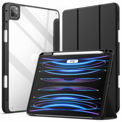 JETech Case for iPad Pro 11 Inch 2022/2021/2020/2018 (4th/3rd/2nd/1st gen) with Pencil Holder, Clear Transparent Back Shell Slim Stand Shockproof Tablet Cover, Auto Wake/Sleep