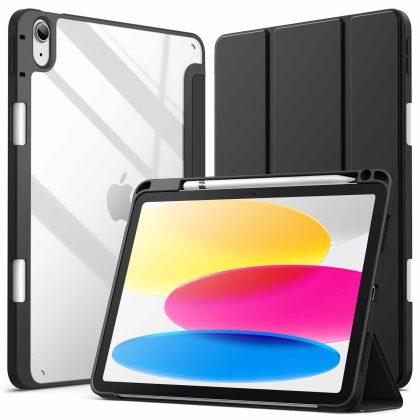 JETech Case for iPad (A16) 11th/10th Generation (2025/2022) with Pencil Holder, Clear Transparent Back Shell Slim Stand Shockproof Tablet Cover, Auto Wake/Sleep