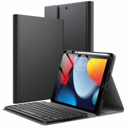 JETech Keyboard Case for iPad 10.2-Inch (2021/2020/2019 Model, 9th/8th/7th Generation) with Pencil Holder, Magnetic Detachable Bluetooth Wireless Keyboard, Soft TPU Back Stand Cover