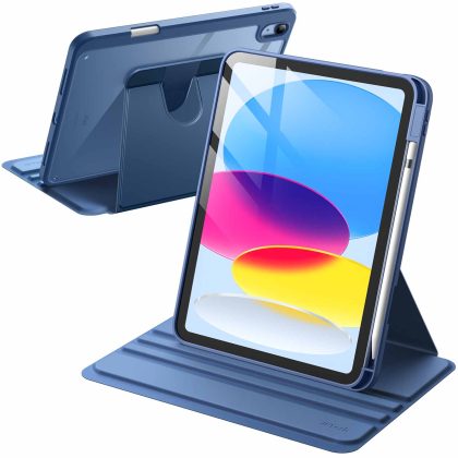 JETech Rotating Case for iPad (A16) 11th/10th Generation (2025/2022) with Pencil Holder, 360 Degree Rotation Protective Stand Cover Clear Back, Auto Wake/Sleep