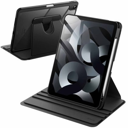 JETech Rotating Case for iPad Air 11-Inch M3/M2 (2025/2024), iPad Air 5/4 (2022/2020 5th/4th Generation 10.9-Inch), 360 Degree Rotation Protective Stand Cover Clear Back, Auto Wake/Sleep