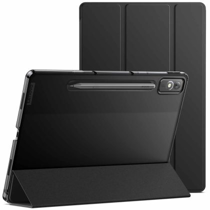 JETech Case for Lenovo Tab P12 12.7-Inch (2023 Model, TB370FU / TB371FU) with Stylus Holder, Slim Translucent Back Tri-Fold Stand Protective Tablet Cover, Auto Wake/Sleep