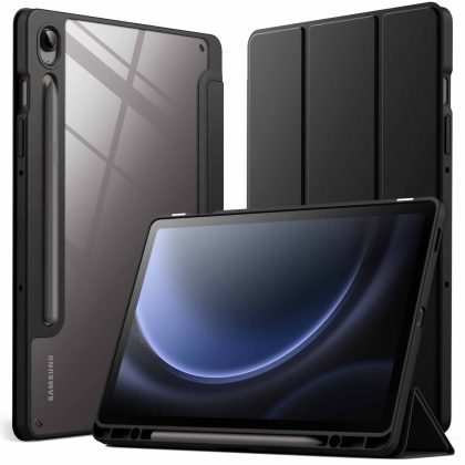 JETech Case for Samsung Galaxy Tab S10 Lite / S10 FE / S9 FE 10.9-Inch with S Pen Holder, Clear Transparent Hard PC Back, Protective Tri-Fold Stand Tablet Cover, Auto Wake/Sleep