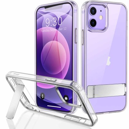 JETech Case for iPhone 12/12 Pro 6.1-Inch with Stand, Support Wireless Charging, Slim Shockproof Bumper Phone Cover, 3-Way Metal Kickstand