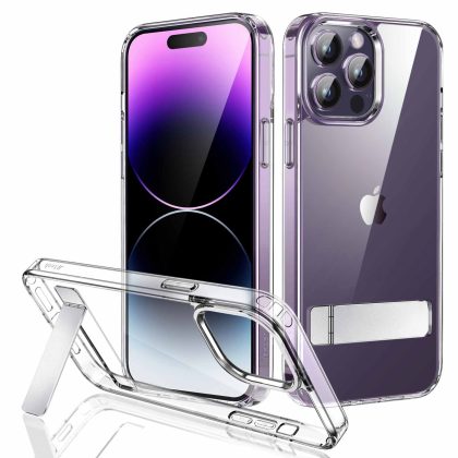 JETech Kickstand Case for iPhone 14 Pro 6.1-Inch, Support Wireless Charging, Slim Shockproof Bumper Phone Cover, 3-Way Metal Stand