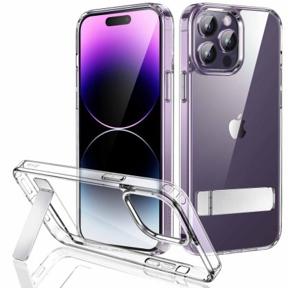 JETech Kickstand Case for iPhone 14 Pro Max 6.7-Inch, Support Wireless Charging, Slim Shockproof Bumper Phone Cover, 3-Way Metal Stand