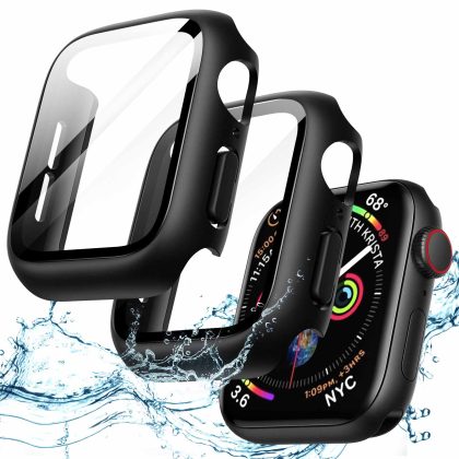 JETech Waterproof Case with Screen Protector for Apple Watch SE 3/2/1 (2025/2022/2020) / Series 6 5 4 44mm, Built-in Tempered Glass Film Hard PC Bumper Full Protective Cover, 2 Pack