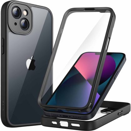 JETech Case for iPhone 13 6.1-Inch with Built-in Tempered Glass Screen Protector, 360 Degree Full Body Heavy Duty Protection, Shockproof Rugged Phone Cover Clear Back