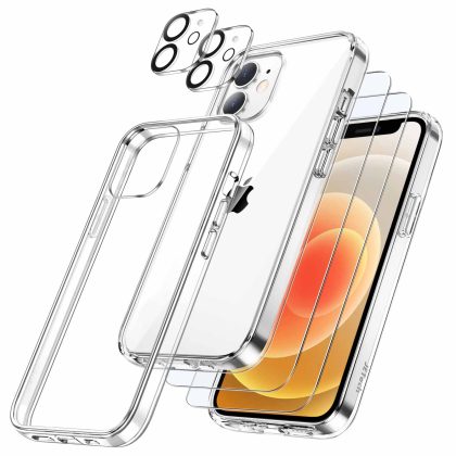 JETech 5 in 1 Case for iPhone 12 Mini 5.4-Inch, with 2-Pack Screen Protector and Camera Lens Protector, Non-Yellowing Shockproof Bumper Phone Cover, Full Coverage Tempered Glass Film