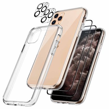 JETech 5 in 1 Case for iPhone 11 Pro 5.8-Inch, with 2-Pack Screen Protector and 2-Pack Camera Lens Protector, Non-Yellowing Shockproof Phone Cover, Full Coverage Tempered Glass Film