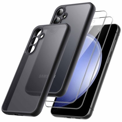 JETech 3 in 1 Matte Case for Samsung Galaxy S23 FE 6.4-Inch with 2-Pack Tempered Glass Screen Protector, Translucent Frosted Shockproof Phone Cover with Camera Protection