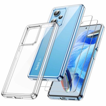 JETech [2 in 1] Case for Xiaomi Redmi Note 12 Pro 5G with 2-Pack Screen Protector, Tempered Glass Film, Shockproof Bumper Phone Protective Cover Clear Back