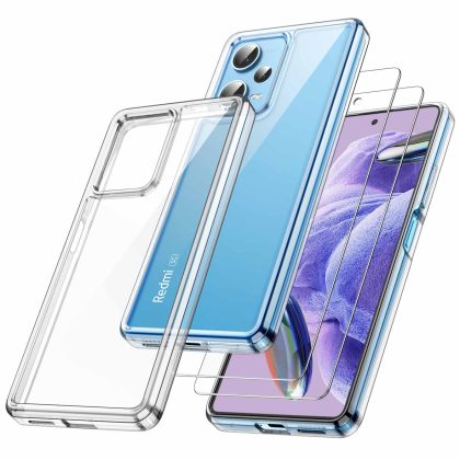 JETech [2 in 1] Case for Xiaomi Redmi Note 12 Pro  Plus 5G with 2-Pack Screen Protector, Tempered Glass Film, Shockproof Bumper Phone Protective Cover Clear Back