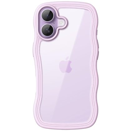 JETech Wavy Case for iPhone 17 6.3-Inch, Cute Wave Frame Curly Shape Shockproof Phone Cover for Women and Girls, Clear Hard PC Back